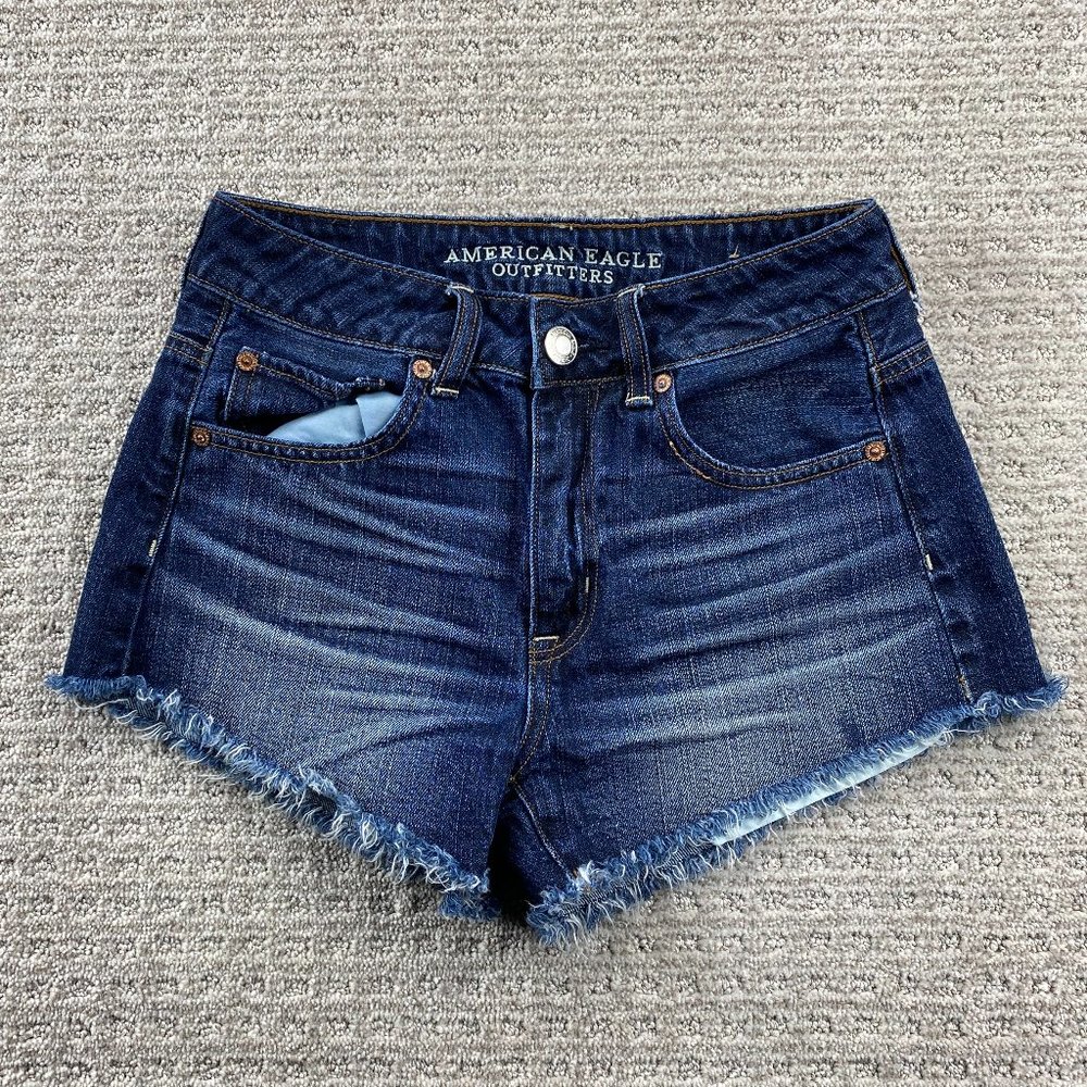 American Eagle Shorts Womens Size 2 Blue Hi-Rise Festival Denim Short Pockets